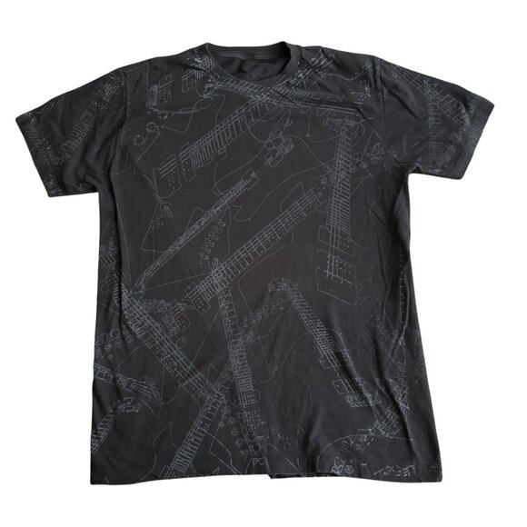 Utility Black Graphic T-Shirt With Guitar Print Design Unisex Size M 100% Cotton - Picture 1 of 3